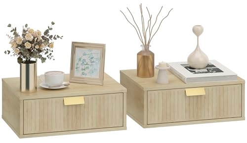 HOMCOM Modern Floating Nightstands Set of 2 40W x 30D x 15H cm Oak