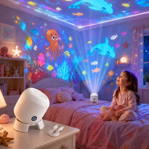 Golsca Dynamic Rotating LED Projector Light, Night Light Projector for Kids, Ocean Projector with 360 Rotating, Lights for Bedroom, Party, Home, Gifts for Boys and Girls Birthday, Christmas