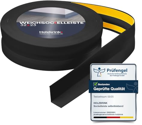 HOLZBRINK Weichsockelleiste selbstklebend PVC 32x23mm, 25 m | Küchenleiste Arbeitsplatte | Abschlussleiste selbstklebend für Badezimmer | Farbe: Schwarz
