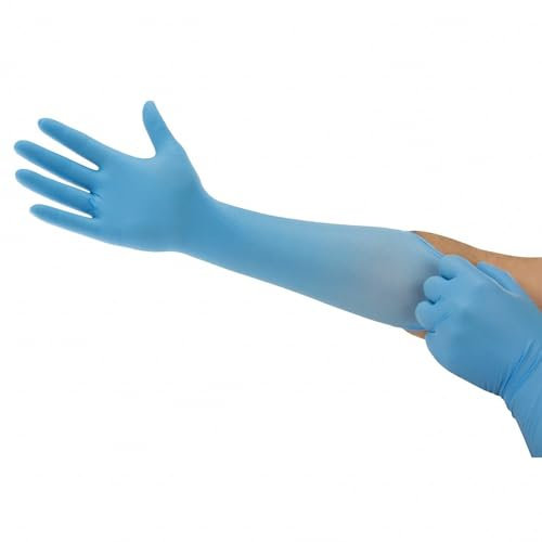 Einweghandschuhe 100 Stück Ansell Microflex 93–243 Extra Lang 40,6 cm Ellenbogen Länge Blau Nitril AQL 1,5, B074KKGZ1L