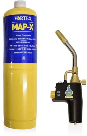 BRENNER MAPP Gas Torch Kit – Blow Torch with Piezo Ignition & MAP-X 385g CGA600 Cylinder – Heavy Duty High Heat Propane Torch for Plumbing, Brazing, Welding, Soldering, BBQ, Culinary & Camping