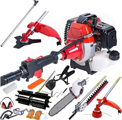 Dealourus 5 in 1 Multi Function Garden Tool Petrol Strimmer Brush Cutter Chainsaw hedge trimmer pruner power sweeper broom extension pole