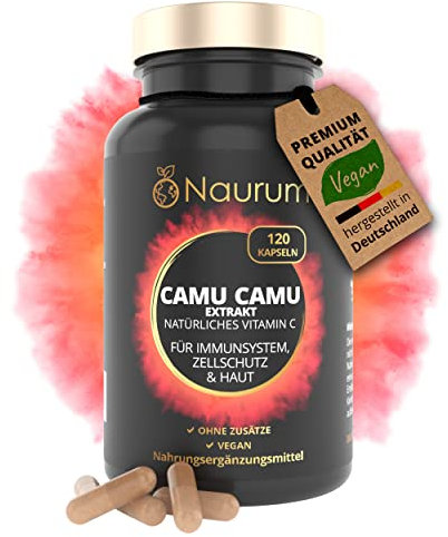 NAURUM® Camu Camu Extrakt - natürliches Vitamin C. 500 MG PRO KAPSEL. 120 Kapseln im 4 Monatsvorrat. Laborgeprüft, vegan, made in germany