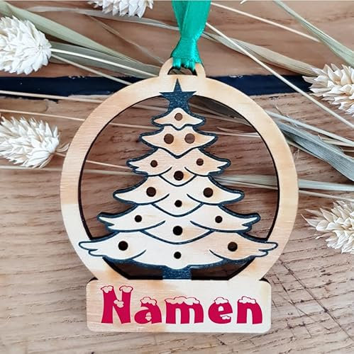 Gravure Events Christbaumkugel mit Namen - Personalisierte Weihnachtskugel Holz mit Name. Personalisiertes Geschenk. Inklusive Farbband zum Aufhängen – Weihnachtsbaumkugeln DS18