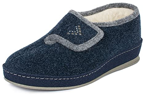 SCHAWOS Donna Ciabatta con Strappo Johanna – Pantofole in feltro con lana e suola antiscivolo, facili da calzare (blu marino, 36)
