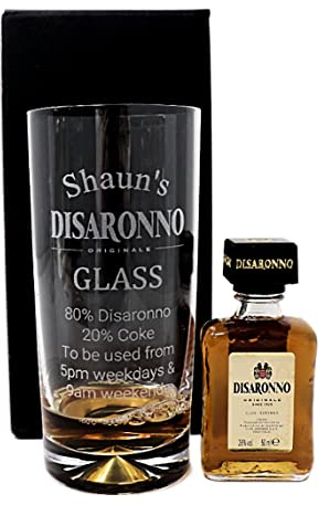 Personalised Dimple Highball Glass & Miniature - Disaronno% Design (Cardboard Gift Box)
