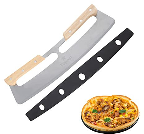Topest 35CM Large Pizza Cutter Rocker with Wooden Handle–Stainless Steel Pizza Oven Tool – Suitable for Cutting Homemade Pizza Bread Cake [Pizza Oven Accessories]