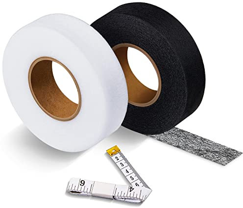 Weewooday 2er Pack 60 Meter Saumband zum Aufbügeln 20 mm Breit Nahtband zum Aufbügeln Saumvlies zum Hosen Kürzen ohne Nähen Bügelband mit Maßband für Kleben Jeanshosen Kleidung Vorhänge