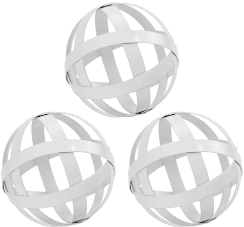 Kesywale 3.3 Inch Decorative Spheres Set of 3, Metal Band Decorative Balls Orbs Metal Spheres Home Decor Accents Dining Table Centerpieces for Living Room Bedroom Kitchen Office Coffee Table (White)