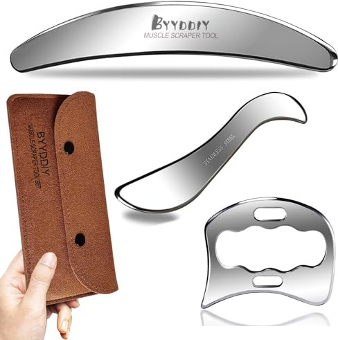 BYYDDIY-3 in 1 Stainless Steel-304 Muscle Scraper Tools Set,Scraping Massage Tools for Physical Therapy,Derma Edge & GuaSha Massage Scraper Tool