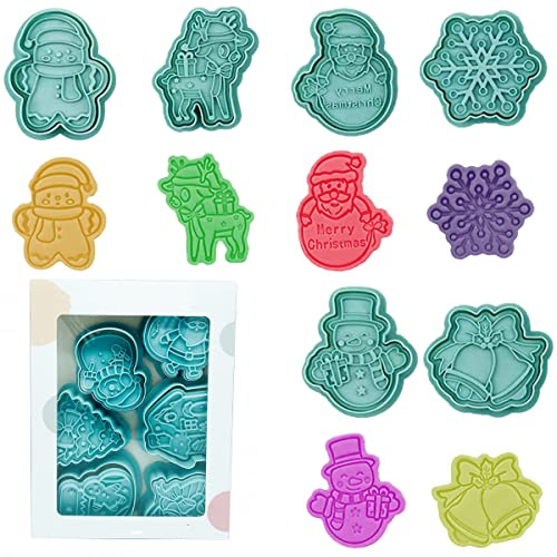 Yealoo 6 Pcs Ausstechformen Weihnachten,Keksausstecher Weihnachts Ausstecher Plätzchen Kekse Keksformen 3D Kunststoff Plätzchenformen mit Karton