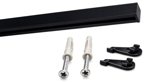 Deco-Raum Gardinenschiene auf Maß Aluminium Innenlauf eckig flach Deckenbefestigung Vorhangstange Flächenvorhang Schiene Innenlaufstange für Vorhänge mit Spannriegel schwarz 230cm geteilt Square