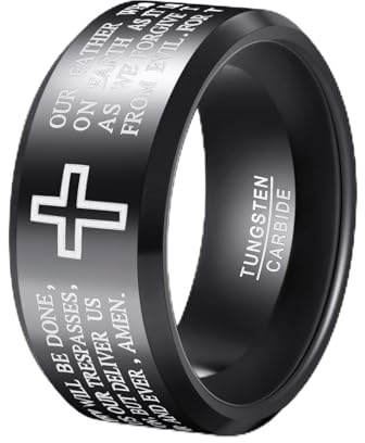 TUNGSTORY Wolfram Ring Herren 8mm/10mm Schwarz Ring Kreuz/Meteorit/Keltischer Schmuck Männer Ehering Größe 54.4(17.3)-67.2(21.4)