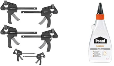 Amazon Basics 6 Stück & Ponal Express Holzleim, transparent und schnell trocknender Holzkleber für vielseitige Verleimungs- & Bastelarbeiten, wasserfester Leim in praktischer Flasche, 1x550g