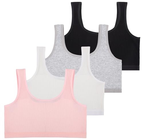 Lancry Lot de 4 Soutiens-Gorge en Coton Doux pour Filles 7-12 Ans, Non Rembourré Sans Fil - Adolescentes et Enfants
