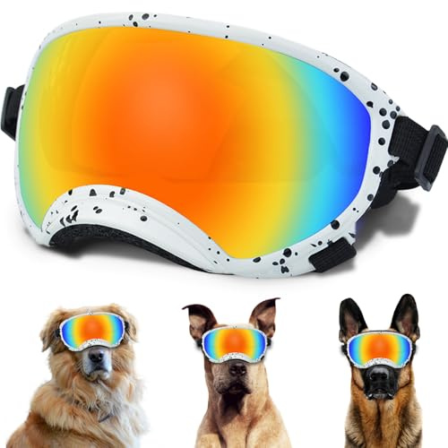 Large Dog Sunglasses, Dog Goggles with Adjustable Strap UV Protection Winproof Dog Puppy Sunglasses, Suitable for Medium-Large Dog Pet Glasses, Dogs Eyes Protection