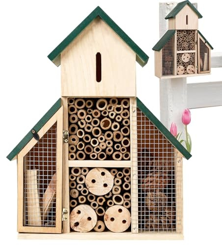 Casa de Las Ladybugs House - Wooden Hanging Ladybug Hotel - Decorative Multi-Habitat House for Patio, Garden Shelter for Ladybugs, Lacewings and Bees
