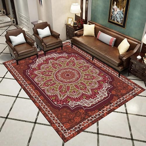 Tzvpsu Stuhl kinderzimmer Rot Gelb Vintage Floral Design Waschbar Langlebige Teppiche,küche Teppich antirutsch Teppich treppe,200x300cm