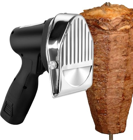Kindevieft Electric Shawarma Kebab Meat Slicer Gyro Knife Professional Turkish Stainless Steel Commercial Gyro Cutter with 2 Blades Smooth/Serrated, Adjustable Thickness 0-0.3