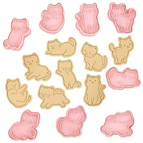 DeryArcle 8 Pcs Mini Cookie Cutters, Cat Pabttern Biscuits Cutters, DIY Cute Snacks Moulds, Baking Cooking Fruit Bread Fondant Tools, Cute Cat Cookie Moulds