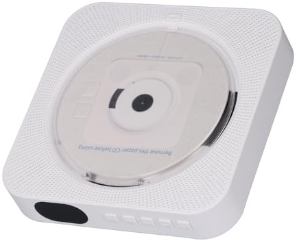 Portable CD Player, Desktop or Wall Mount Bluetooth CD Player, Support CD, U Disk, TF Card, AUX, Repeat, Built-in Speakers, with Remote Control, for Home (White)