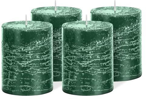 Brandsseller 4er Set Stumpenkerzen 7x10 cm – durchgefärbt & aus Paraffin – rustikale Kerzen mit langer Brenndauer – Dekokerzen für Tischdeko, Weihnachten & Feste – Grün