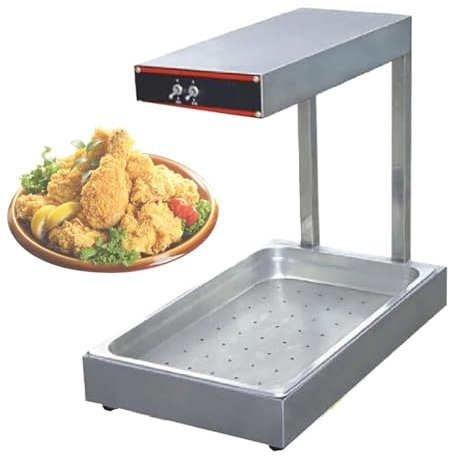 Scaldavivande portatile, scaldavivande in acciaio inossidabile di qualità commerciale, scaldavivande for patatine fritte di pollo, lampada riscaldante for frittura profonda da 1000 watt con vassoio di