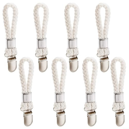 Hasaller Towel Clips Towel Clip Holders Towel Clips Hanging Hooks Towel Hanger Large Loop Towel Hanger Cotton Rope Tea Towel Holder for Hanging Cloth Items Bathroom Storage Kitchen Cabinets(8Pcs)