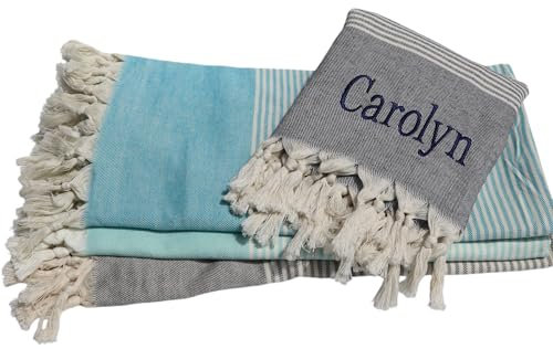 Toalla de playa personalizada con monograma, regalo personalizado, secado rápido, ligero, algodón bordado, toallas turcas