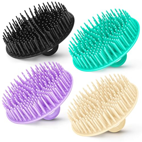 YEALIFE 4Pack Hair Scalp Exfoliator Brush Dandruff Cleaning Brush, Flexible Scalp Massager, Shower Shampoo Brush for Home, Office, Travel and Pets-BBTL