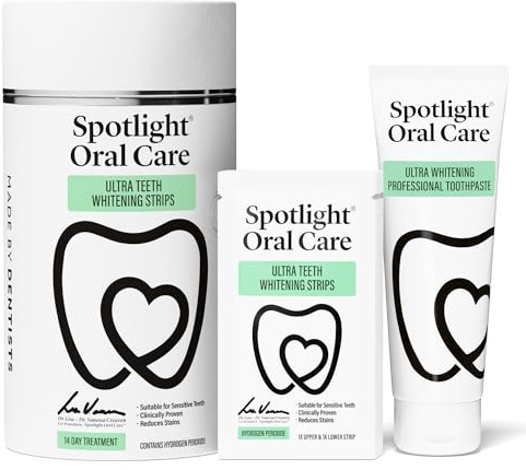 Spotlight Oral Care Little Luxe & Advanced Whitening Sets – Dentist-Developed Kits with Whitening Strips & Toothpaste | Enamel-Safe, Zero Sensitivity (14-Day whitening kit)