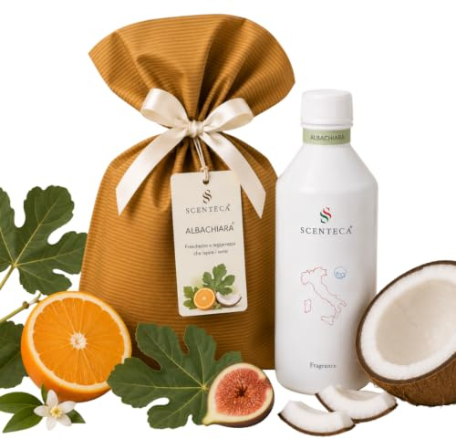 SCENTECA Recharge pour diffuseurs à nébulisation fragrance Albachiara, parfum d’ambiance aux huiles essentielles d’orange douce, feuilles de figuier et noix de coco, pour maison et bureau (500 Ml)