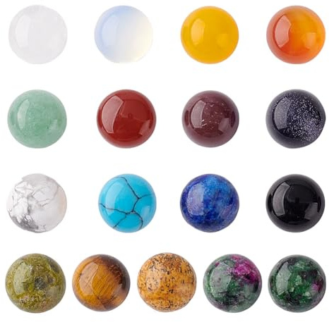AHANDMAKER 36 Stück Cabochons Aus Natürlichem Edelstein 18 Farben Flache Runde Cabochons 8mm Quarzkristallfliesen Für Die Schmuckherstellung Halsketten Armbänder DIY Bastelarbeiten
