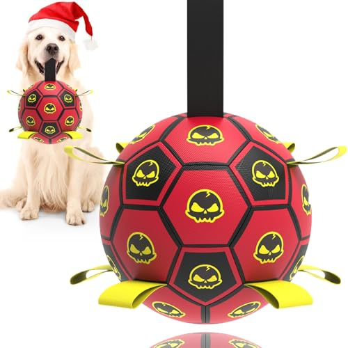 TBC PET Dog Toys Soccer Ball with Straps, Interactive Dogs Football Toys with Grab Tabs, Durable Dog Water Balls for Small Medium Breed, Indoor & Outdoor (6 Inch)