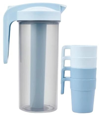 SiaBiced Jarra de Agua fría para Nevera, diseño Funcional con Tapa, Ideal para Bebidas y Comidas, Azul Hielo, Individual
