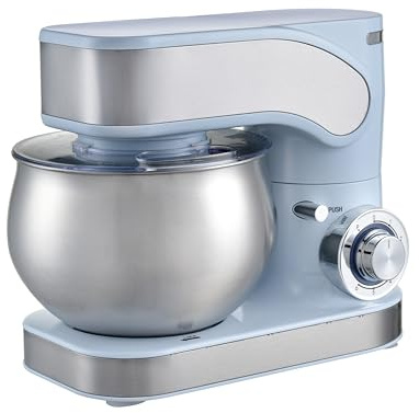 DMS® Küchenmaschine, 1600 Watt, 6L Edelstahlschüssel, 6 Geschwindigkeiten, Knethaken, Rührbesen, Schneebesen, Spritzschutz, Teigmaschine, Rührmaschine, Knetmaschine, leistungsstark, KM-1600 (Blau)