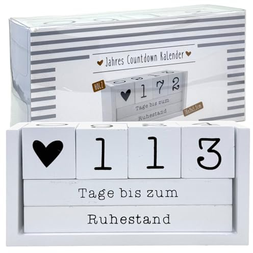MIJOMA Jahres Countdown Kalender aus Holz – Dauer-Tischkalender mit Deko-Würfeln – bis 432 Tage für besondere Anlässe (Weiß - deutsche Edition, ca. 18 × 9 × 5,5 cm)