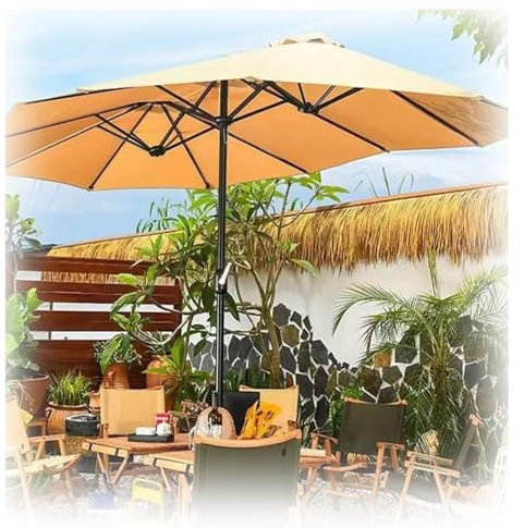 RTVGNSZSJL Parasol Double, Parasol Rectangulaire Double 12 Baleines Parasol De Jardin Double, Grand Parasol Extérieur pour Jardin, Marché, Pique-Nique(Khaki,380x200cm)