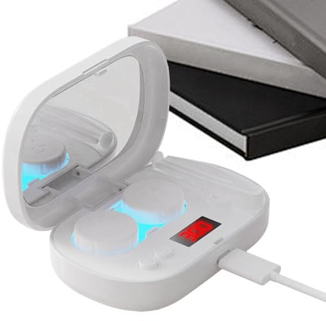 Máquina Limpiadora Para Lentillas,Limpiador Ultrasónico Rápido para Lentes Blandos - Estuche Inteligente Recargable Con 5 Modos Y Solución De Remojo Para Adultos, Familia Y