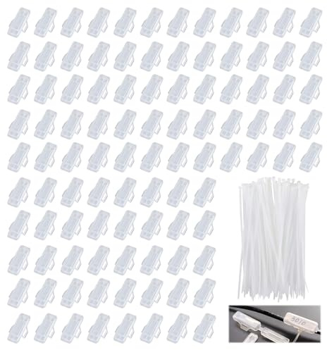 100PCS Caja de Etiqueta de Cable, Cajas de Dtiquetas de Cable Caja de Marcado Impermeable Clip de Alambre Transparente Etiquetas De Identificación Contiene 100 Bridas Para Rotulación Y Clasificación