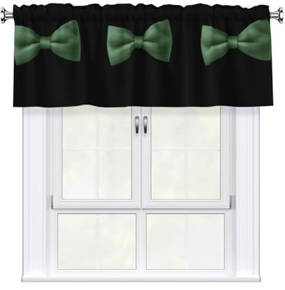 HHGFASD Cenefa de cortina con patrón de lazo verde de 54 x 18 pulgadas para cocina, baño, lavandería y decoración de estudio