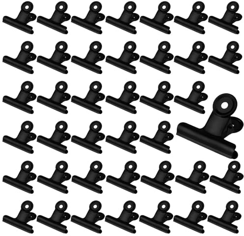 40 Stück Kleine Bulldogge Büroklammern, 22mm Klemmbrett Klammer, Metall Scharnier Clips, Multi-function Clip for Klammern, für Hause Küche und Büro, Schwarz