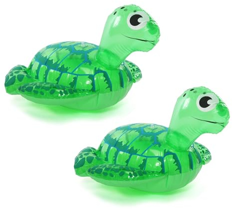I LOVE FANCY DRESS Inflatable Turtle - Pack of 2 - Cute Green Turtle with Shell Design and Flippers - Adults Kids Boys Girls Fun Summer Activity Pool Party Beach Day Swimming Toy Float