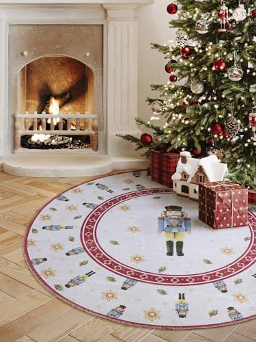 Villeroy & Boch Toy's Delight Limited Edition Nutcracker - Baumrock Weihnachten, Christbaum Teppich Rund, Weihnachtsbaumdecke, Christbaum Decke, Tannenbaum & Weihnachtsbaum - Creme Rot, Ø 160 cm
