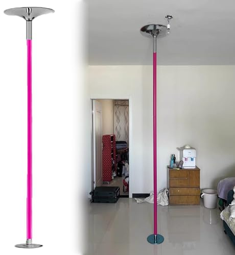 Barre de Pole Dance Barre de Strip-Tease Rose avec Rallonges, Barre de Pole Dance Réglable en Silicone pour L'exercice, Barre en Acier pour Pub, Salle de Sport ou Club((2.3-2.75m/7.5-9ft) pole Set)