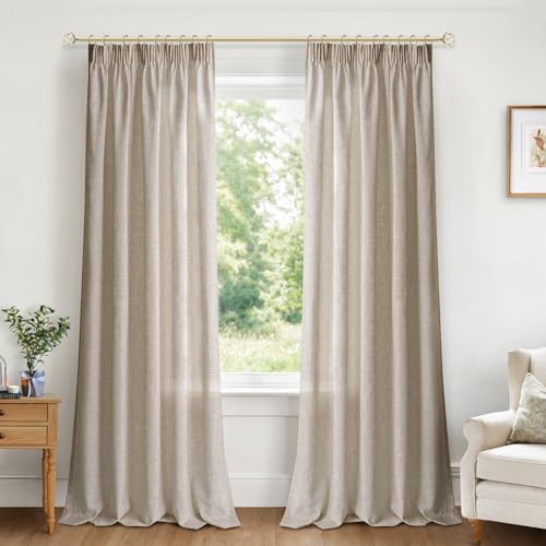INOVADAY Gardinen mit Kräuselband Wohnzimmer 2er Set 245x140cm, Linen | Vorhang Halbtransparent Leinenoptik, Gardinen für Schienensystem Schlafzimmer, Vorhänge für Kräuselband, Lichtfilterung