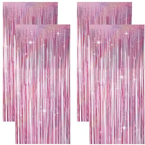 Gender Reveal Party Deko 4 Stück Lametta Vorhang Rosa Blau, 2 Farben 1x2m Glitzervorhang Lametta Hintergrund Glitzer Vorhang, Baby Shower Lamettavorhang Fransenvorhang für Geschlechtsenthüllung