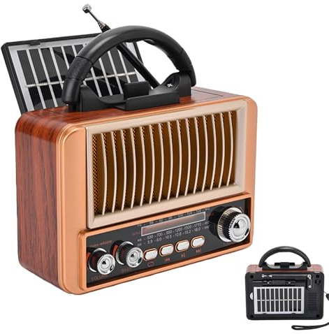 Radio Tragbar AM/FM/SW Retro Radio Klein, VintageRadio Betrieben mit Akku solarradio mit Solarpanel, Küchenradio Kofferradio mit Bluetooth Lautsprecher Unterstützt USB/TF Funktion Handyständer