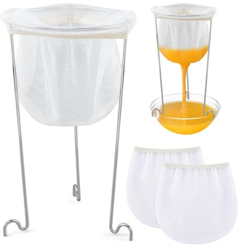 Ragyzity Jelly Strainer Stand with 3 Reusable Staining Bags, Stainless Steel Stand With Replacement Bags, Reusable Food Filter Bag Jelly Bags for Straining Juice Yogurt Cheese Broth Nut Milk