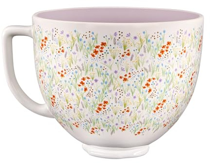 KitchenAid 5KSM2CB5WF Bol mélangeur en céramique 4,7 l Motif floral sauvage Passe au four micro-ondes et congélateur Compatible avec mixeur sur socle à tête inclinable